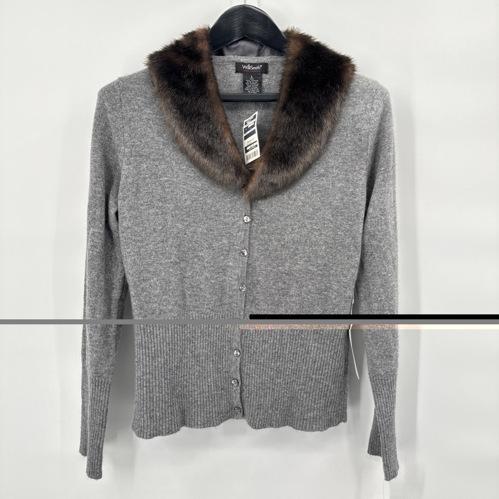 Willi Smith Vintage 100% Cashmere Women's Large Cardigan Dead Stock Gray NEW